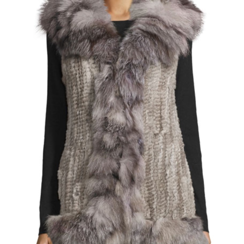 $675 La Fiorentina Rabbit & Fox Fur Vest Gray